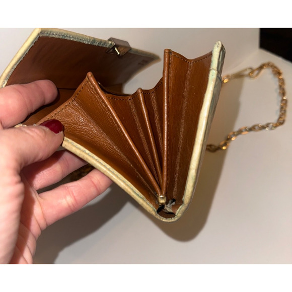 FURLA Light Green Genuine Leather Long Wallet Purse Used aftermarket chain incl - Picture 13 of 16